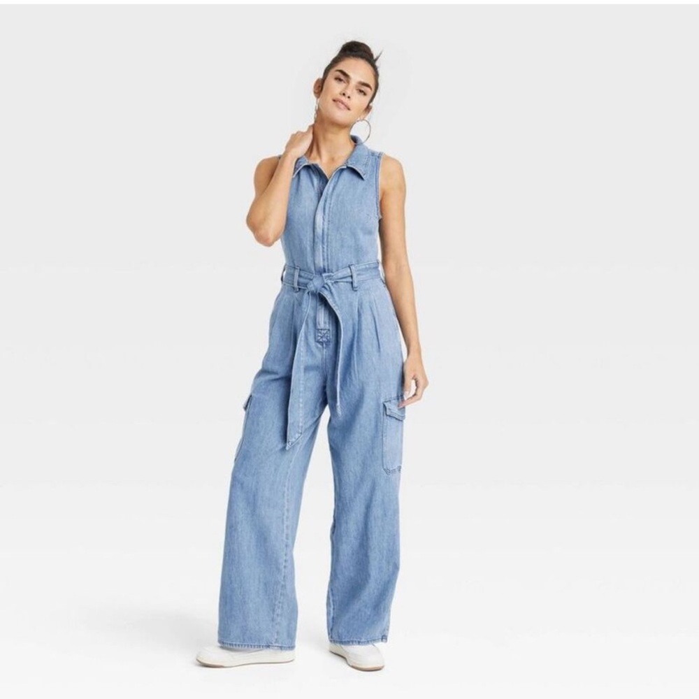 Women's Denim Cargo Jumpsuit - Universal Thread Medium Wash 12